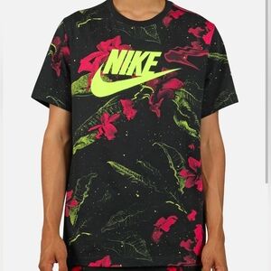 💥5/20$ Nike Black Tee with Neon Green and Pink Floral Accents